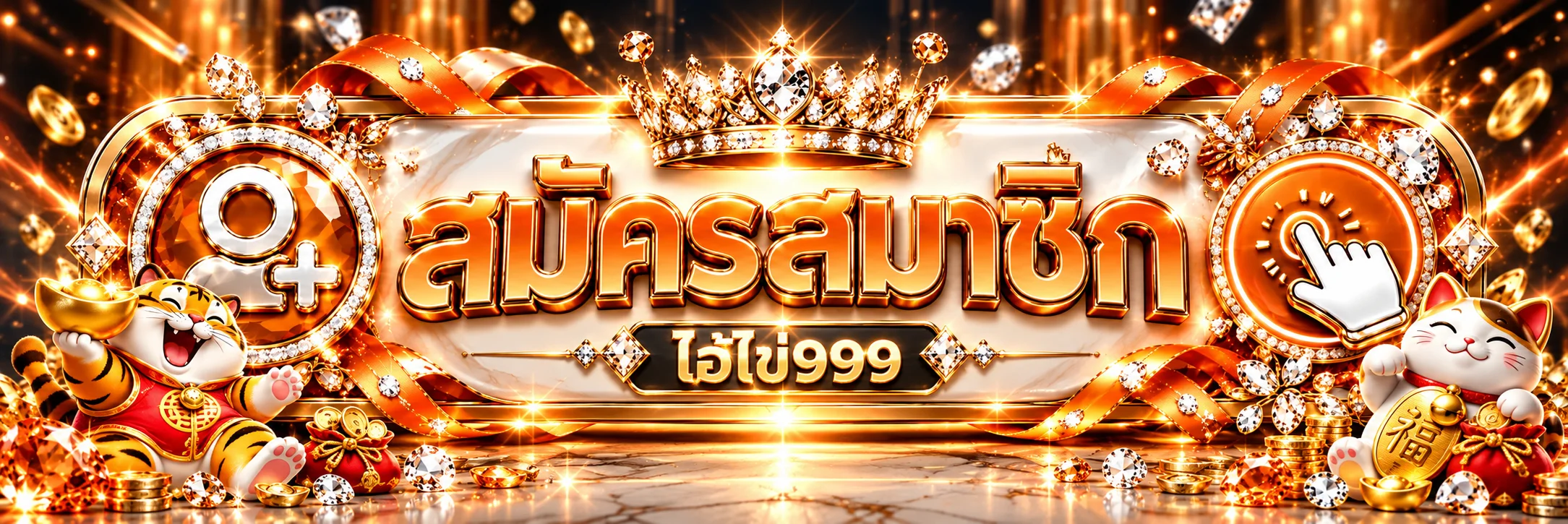 ป้ายสมัครสมาชิกไอ้ไข่999 โทนส้มดำพร้อมตัวละครเกม